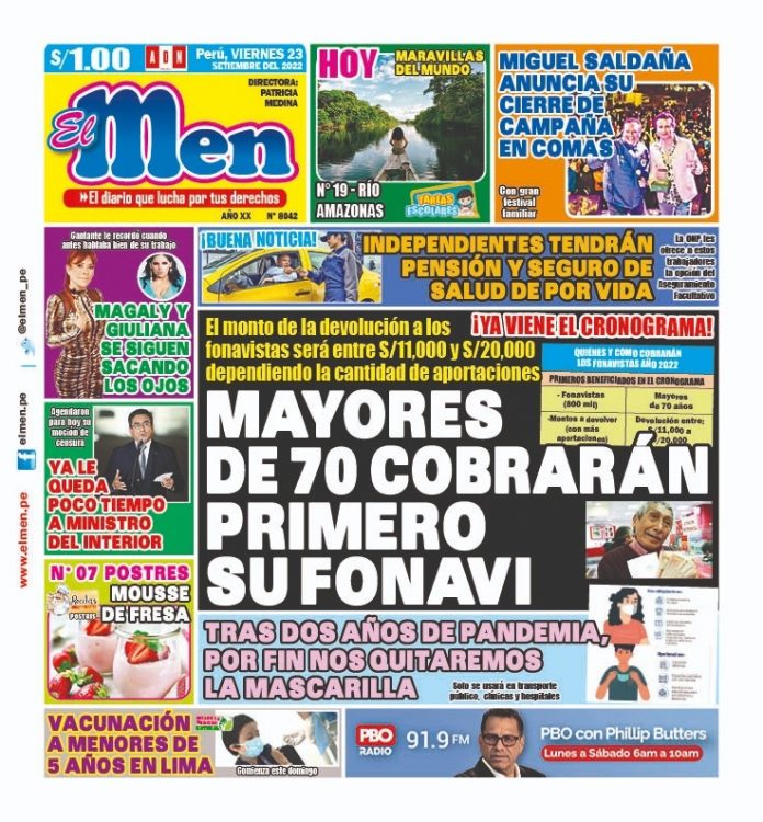 Portada impresa – Diario El Men (23/09/2022)