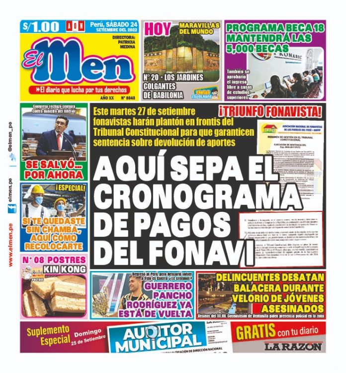 Portada impresa – Diario El Men (24/09/2022)