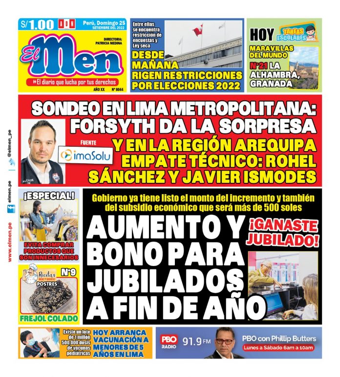Portada impresa – Diario El Men 25-09-2022 Portada impresa – Diario El Men (25/09/2022)