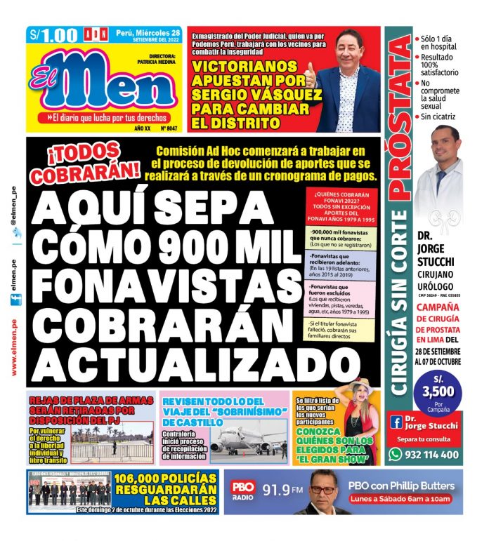Portada impresa – Diario El Men (28/09/2022)