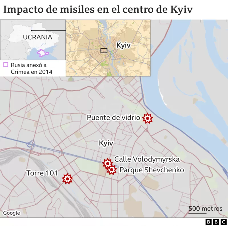 Impacto de misiles en el centro de Kyiv