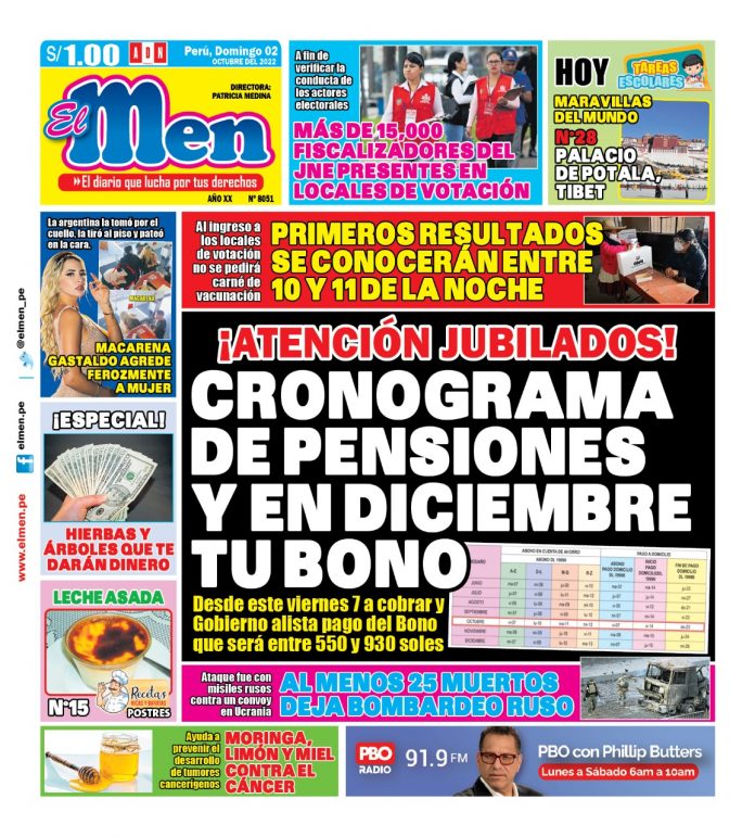 Portada impresa – Diario El Men (02-10-2022)
