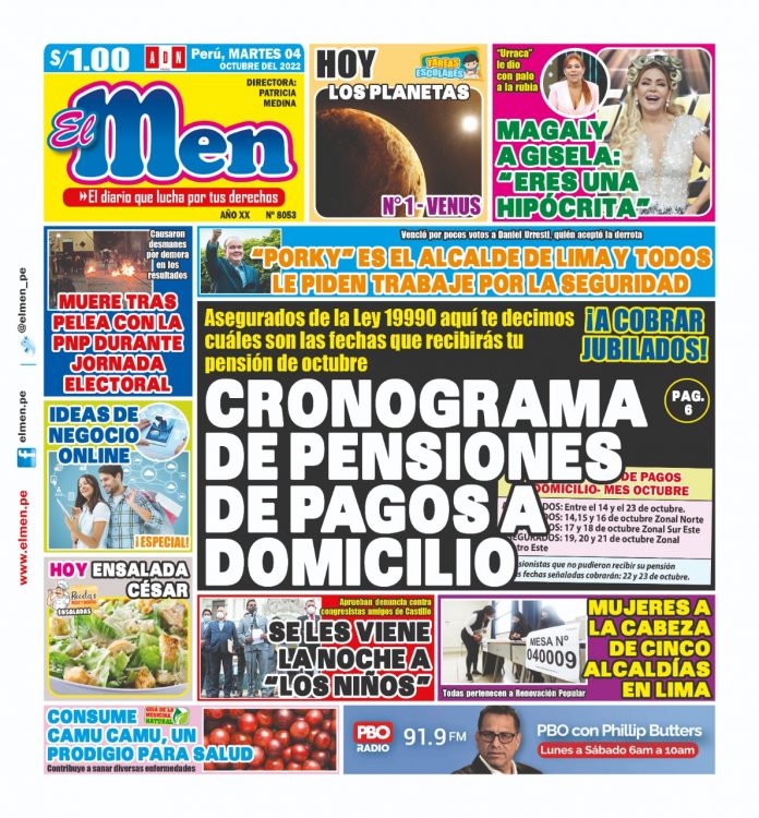 Portada impresa – Diario El Men (04/10/2022)