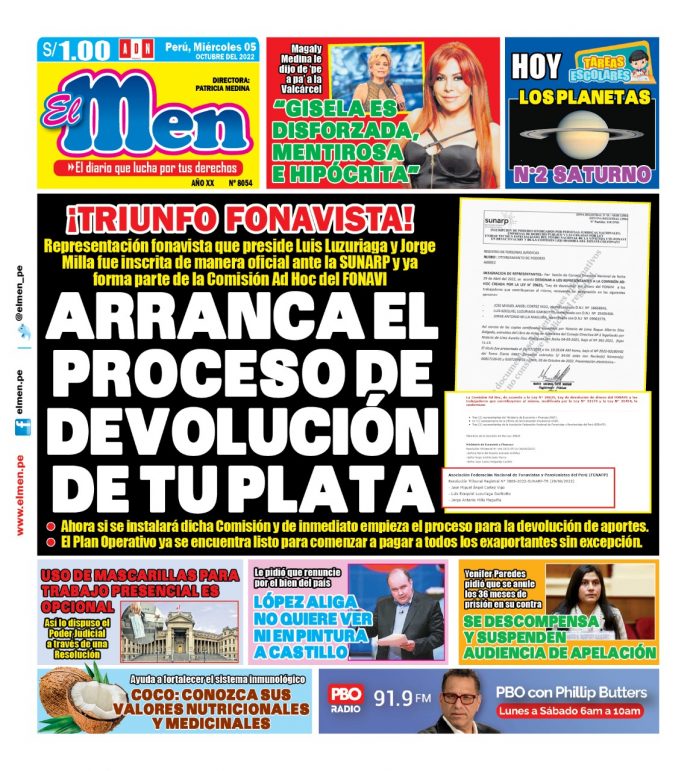 Portada impresa – Diario El Men 05-10-2022 Portada impresa – Diario El Men (05/10/2022)