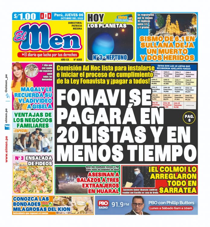 Portada impresa – Diario El Men (06/10/2022)