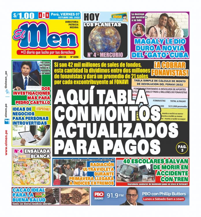 Portada impresa – Diario El Men (07/10/2022)