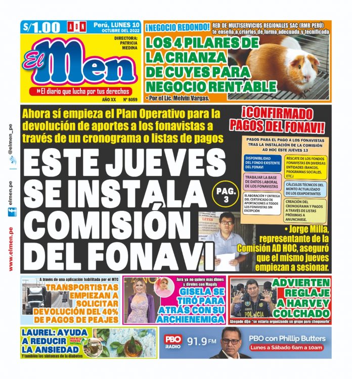 Portada impresa – Diario El Men (10/10/2022)