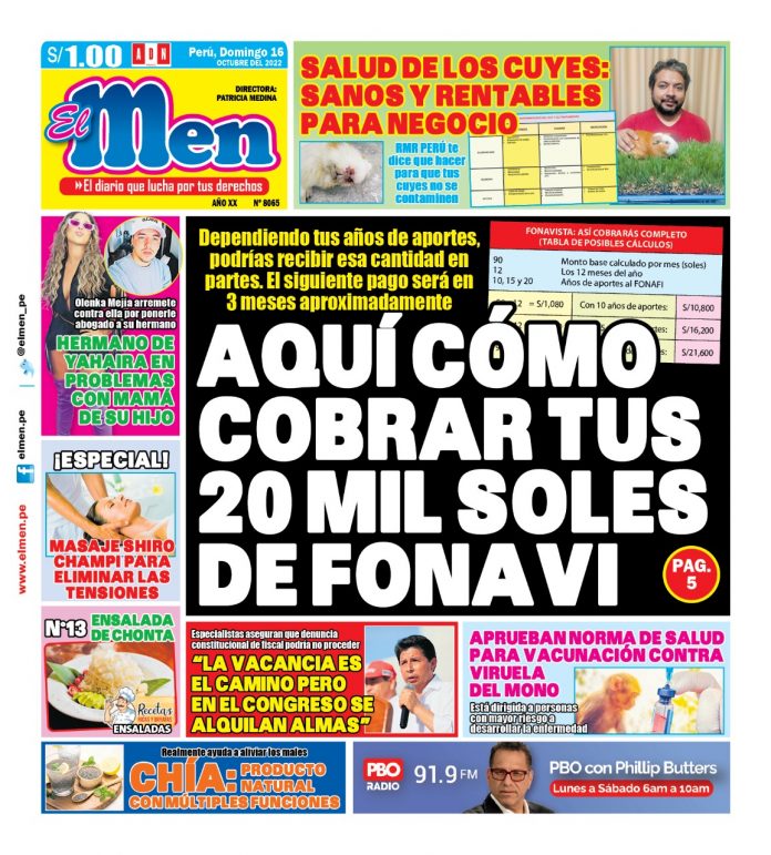 Portada impresa – Diario El Men (16-10-2022)