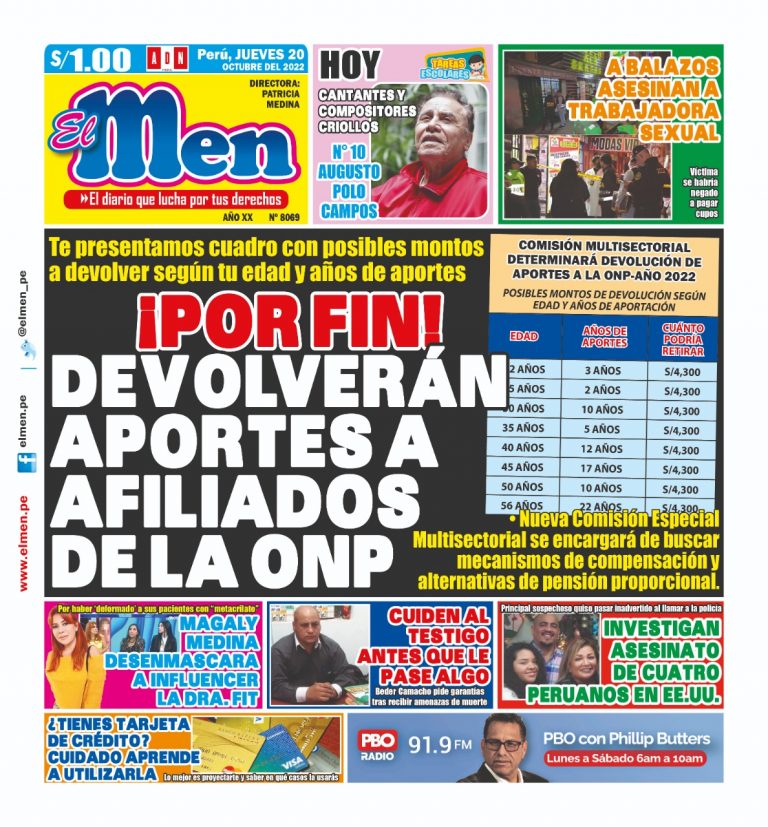 Portada impresa – Diario El Men (20/10/2022)