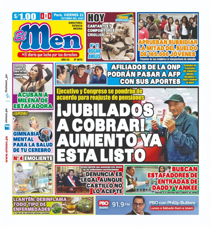 Portada impresa – Diario El Men 21-10-2022 Portada impresa – Diario El Men (21/10/2022)