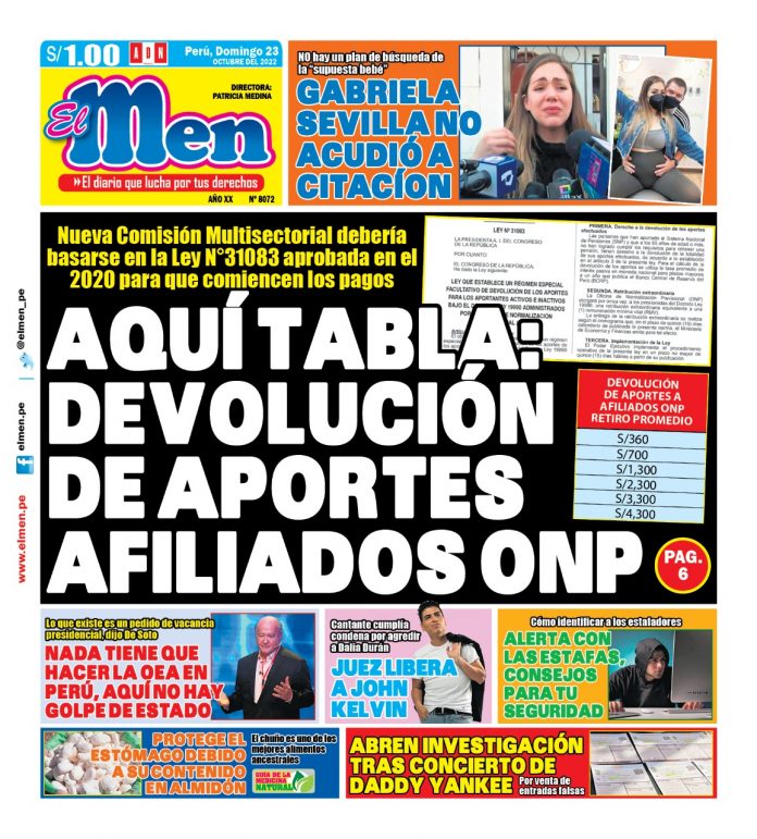 Portada impresa – Diario El Men (23102022)