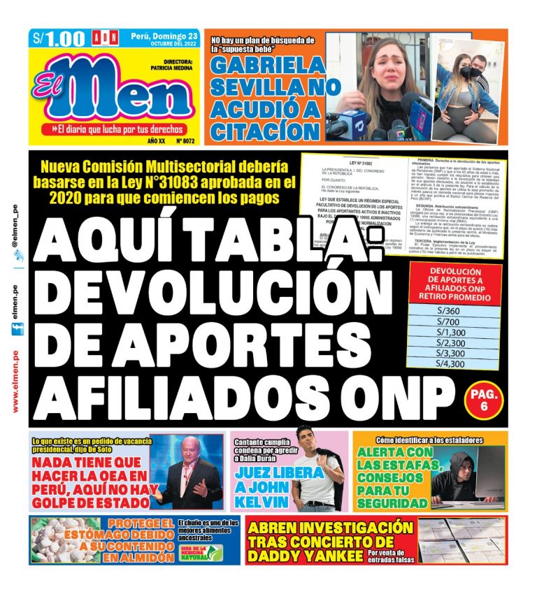Portada impresa – Diario El Men (23102022)
