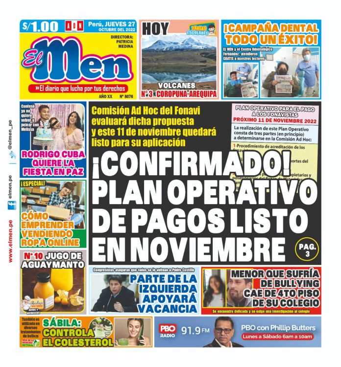 Portada impresa – Diario El Men (27/10/2022)