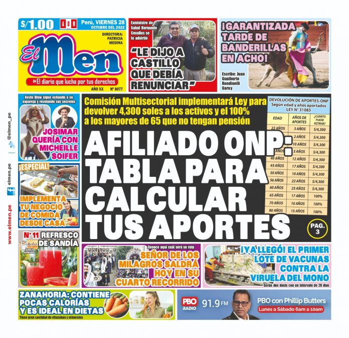 Portada impresa – Diario El Men (28/10/2022)