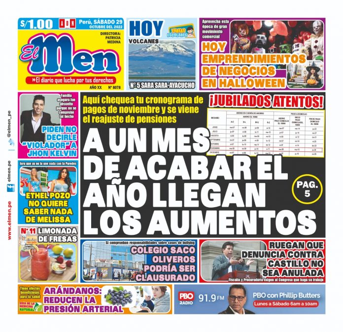 Portada impresa – Diario El Men (29/10/2022)