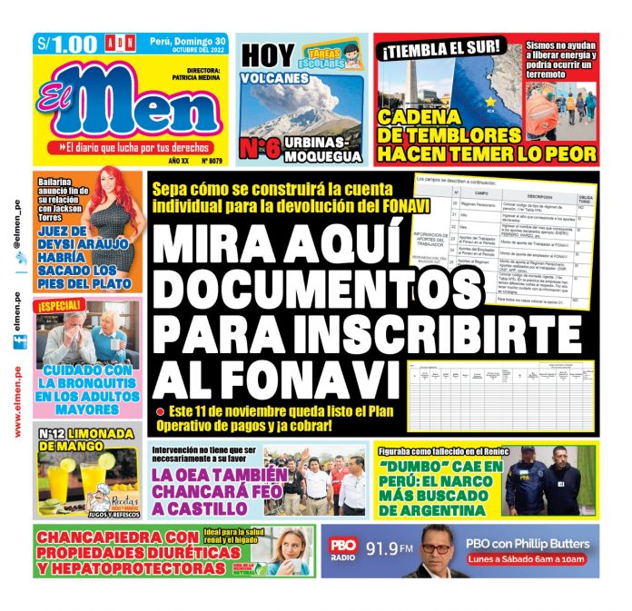 Portada impresa – Diario El Men (30-10-2022)