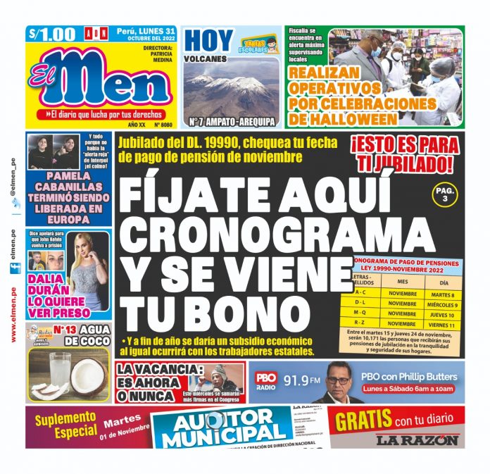 Portada impresa – Diario El Men (31/10/2022)
