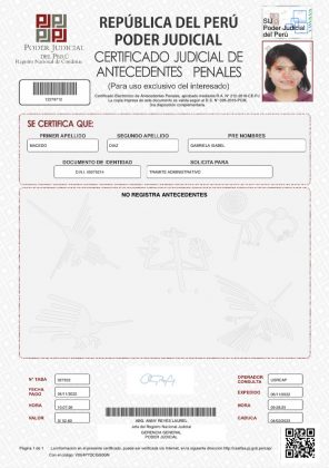 Gabriela Macedo Dias, certificado judicial de antecedentes penales
