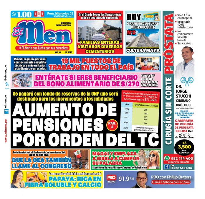Portada impresa – Diario El Men (02/11/2022)