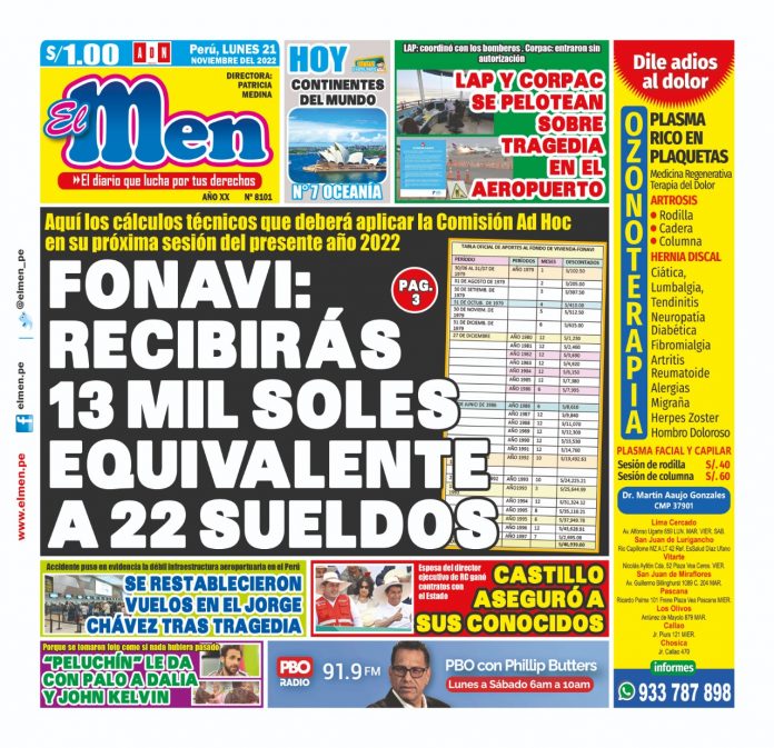 Portada impresa – Diario El Men (21-11-2022) Portada impresa – Diario El Men (21112022)