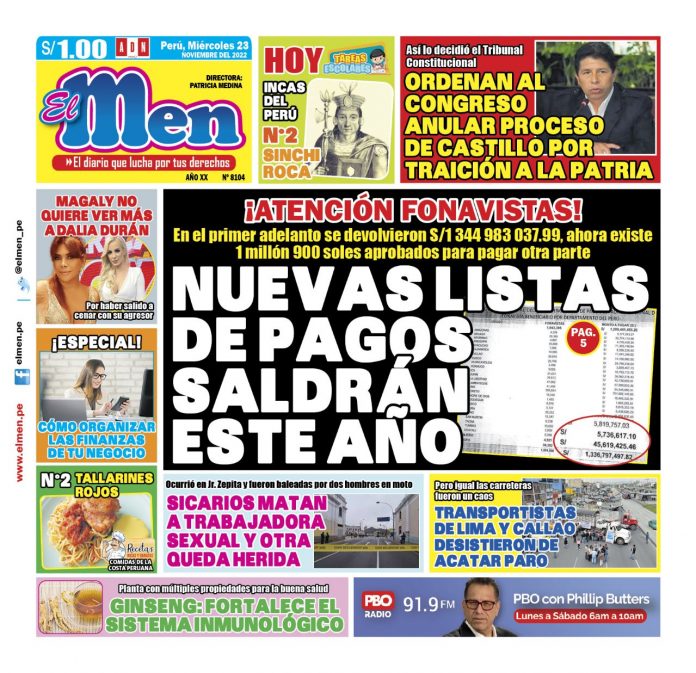 Portada impresa – Diario El Men 23-11-2022