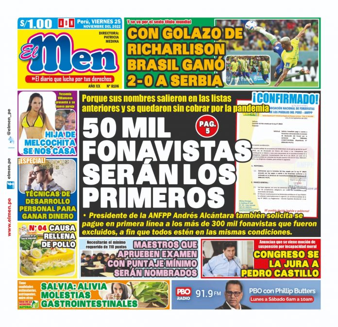 Portada impresa – Diario El Men 25-11-2022
