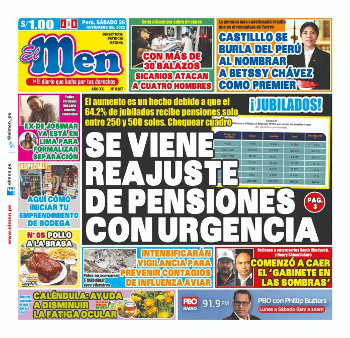 Portada impresa – Diario El Men 26-11-2022