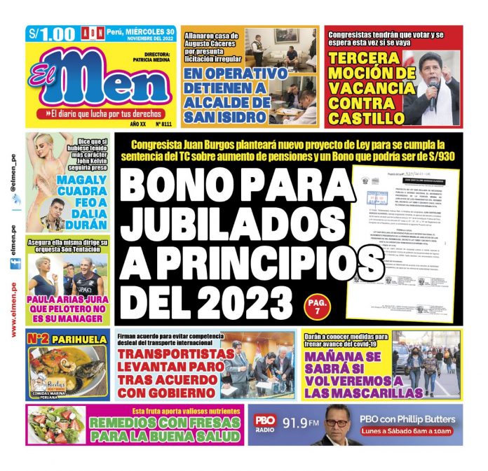 Portada impresa – Diario El Men(30-11-2022