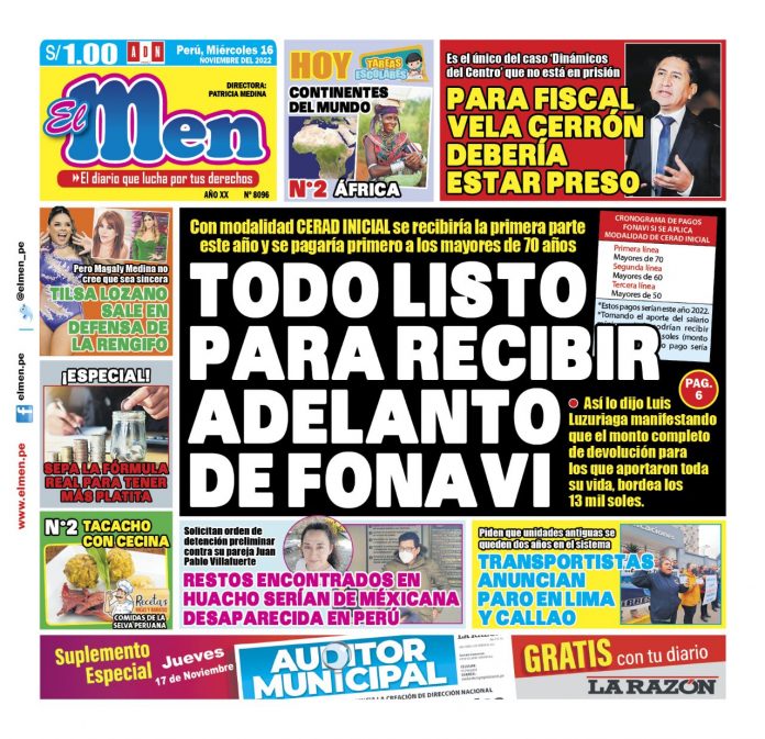 Portada impresa – Diario El men 16-11-2022