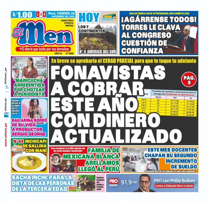 Portada impresa – Diario El men 18-11-2022