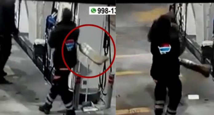 Trabajador de grifo de Comas intenta impedir robo con escoba en mano