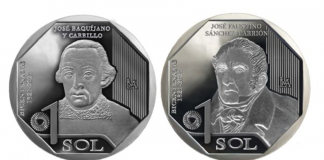 Monedas de S 1 de alusivas a José Baquíjano y Carrillo de Córdoba y a José Faustino Sánchez Carrión