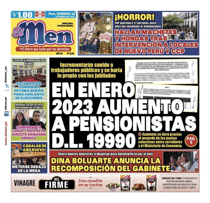 Portada - Diario El Men ( 18-12-2022)