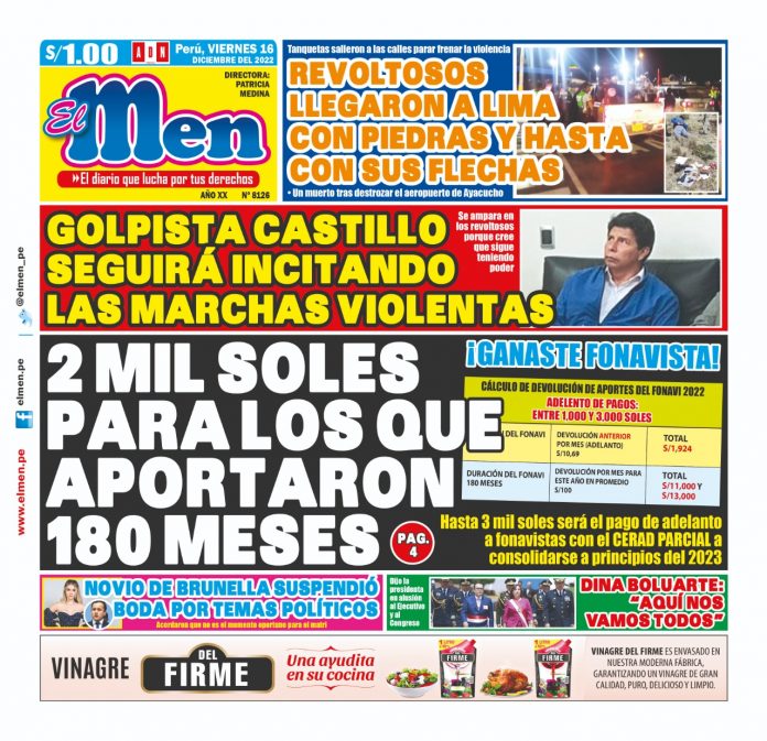Portada impresa- Diario El Men(16-12-2022)