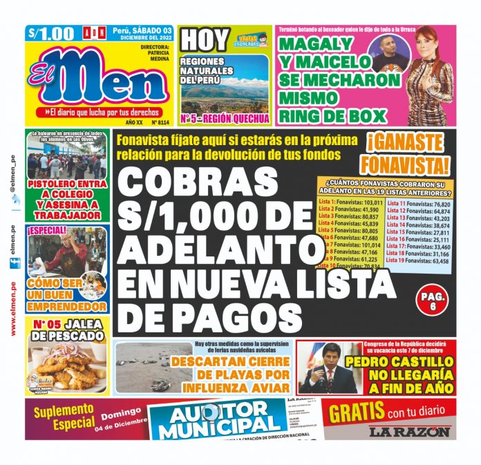 Portada impresa – Diario El Men 03-12-2022