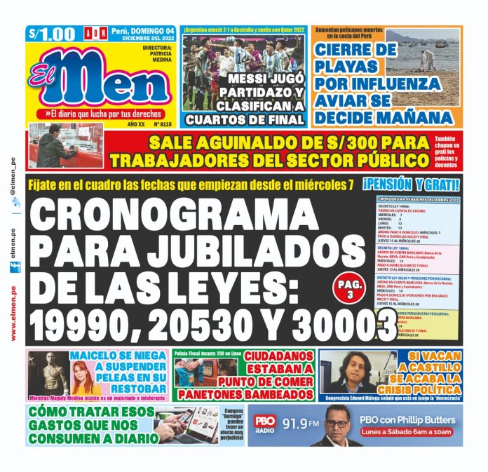 Portada impresa – Diario El Men (04122022)