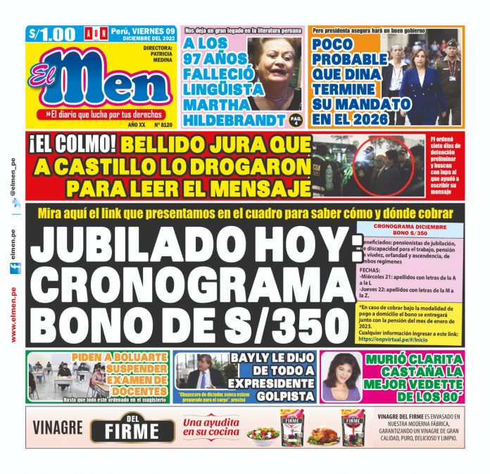 Portada impresa – Diario El Men 09-12-2022