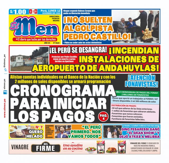 Portada impresa – Diario El Men 12-12-2022