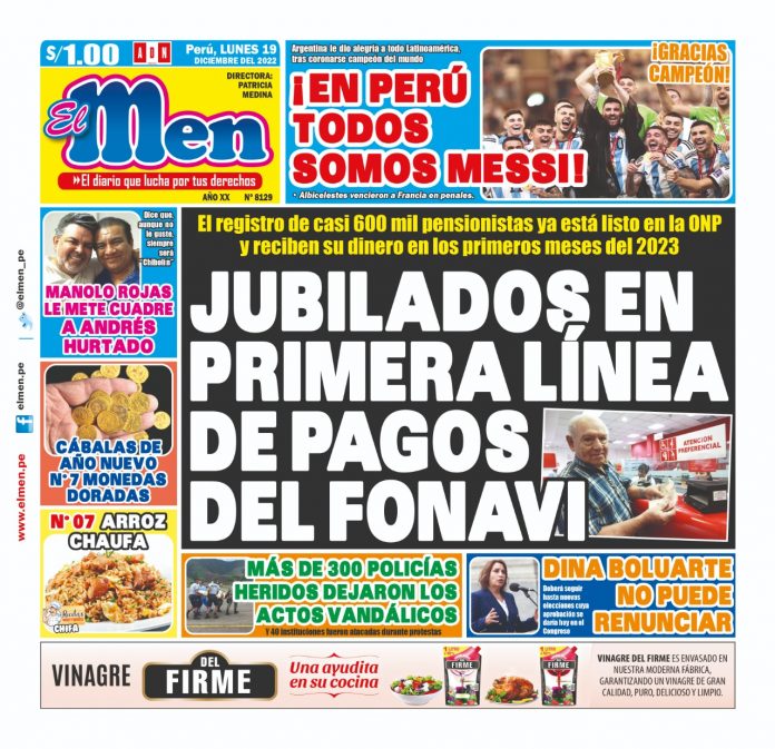 Portada impresa – Diario El Men 19-12-2022