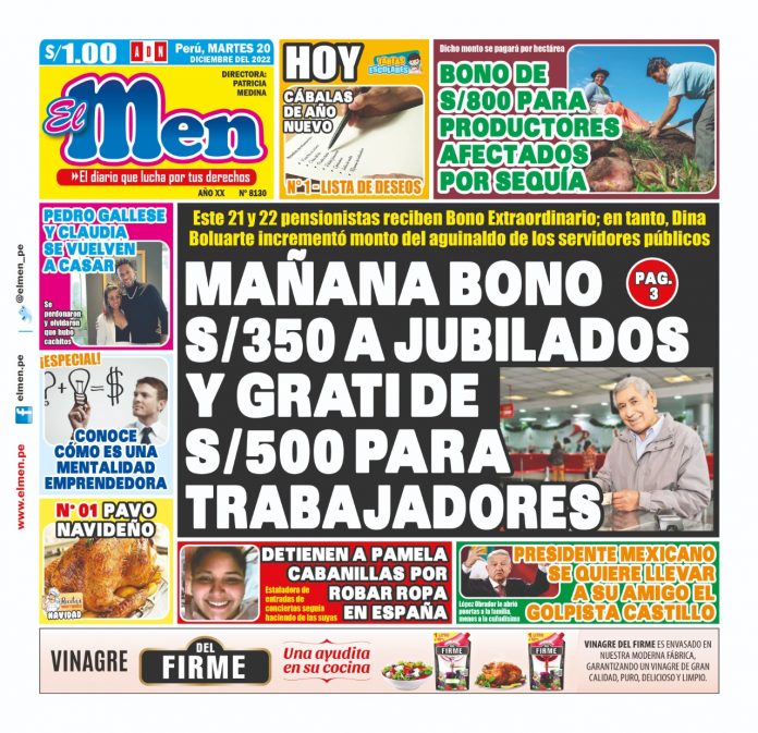 Portada impresa – Diario El Men 20-12-2022