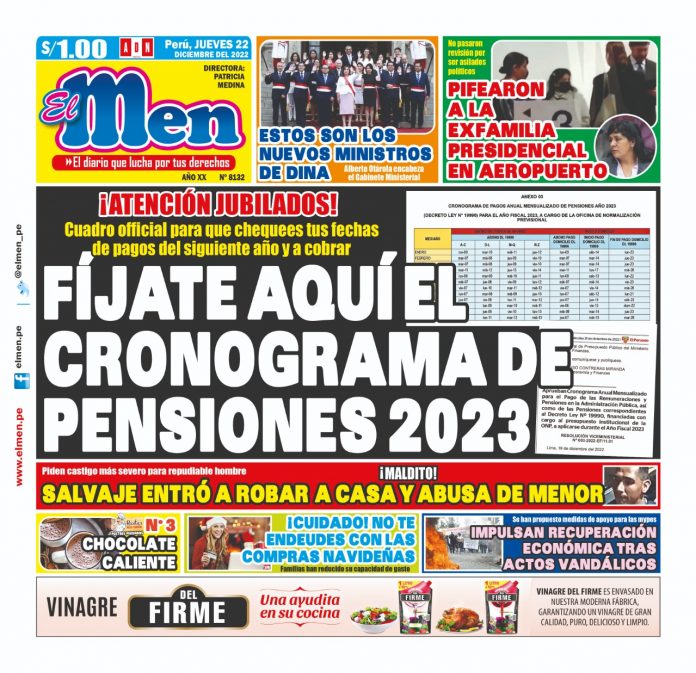 Portada impresa – Diario El Men 22-12-2022