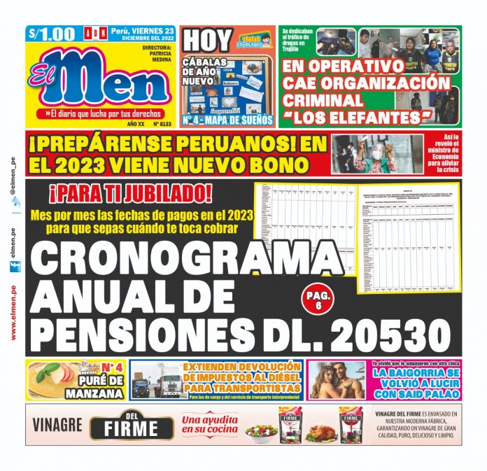 Portada impresa – Diario El Men 23-12-2022 Portada impresa – Diario El Men 23-12-2022