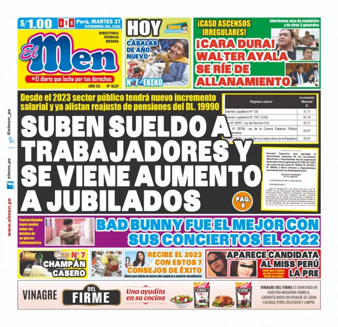 Portada impresa – Diario El Men 27-12-2022