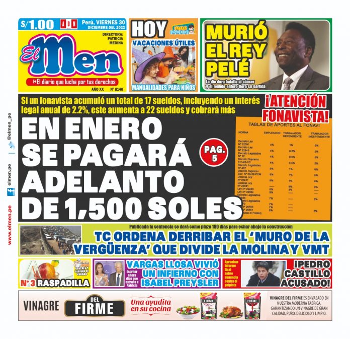 Portada impresa – Diario El Men 30-12-2022