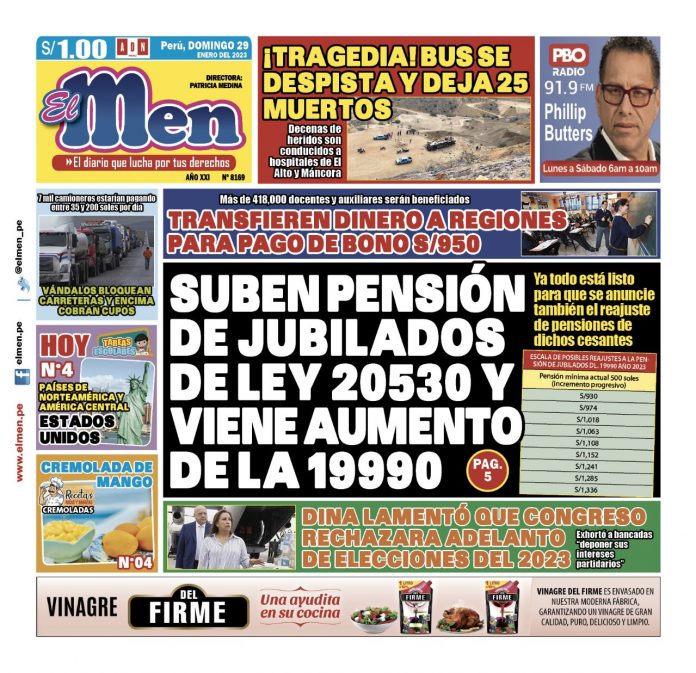 Portada Impresa - EL MEN (29-01-2023)