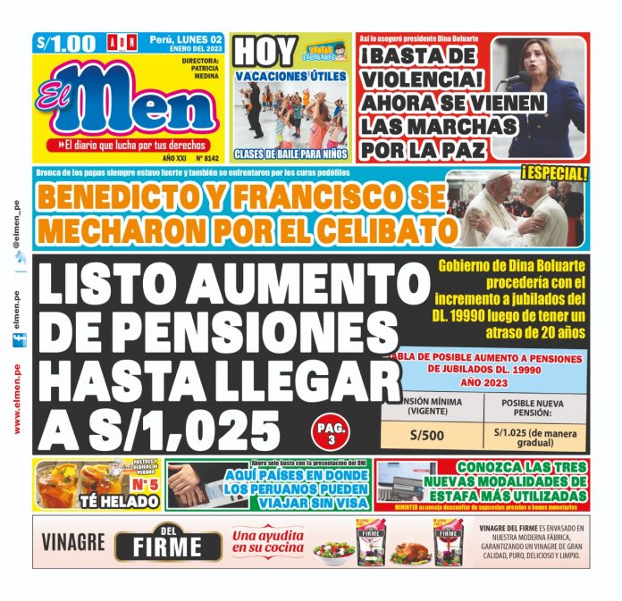 Portada impresa – Diario El Men 02-01-2023