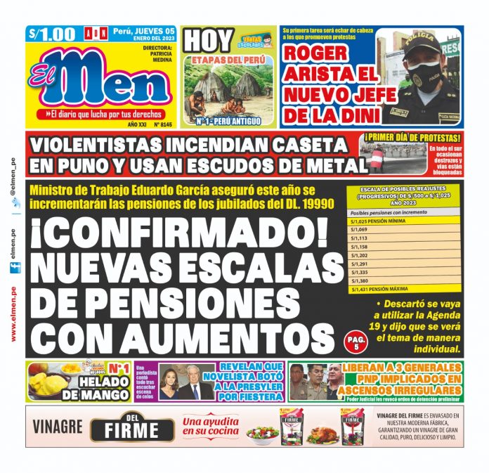 Portada impresa – Diario El Men 05-01-2023