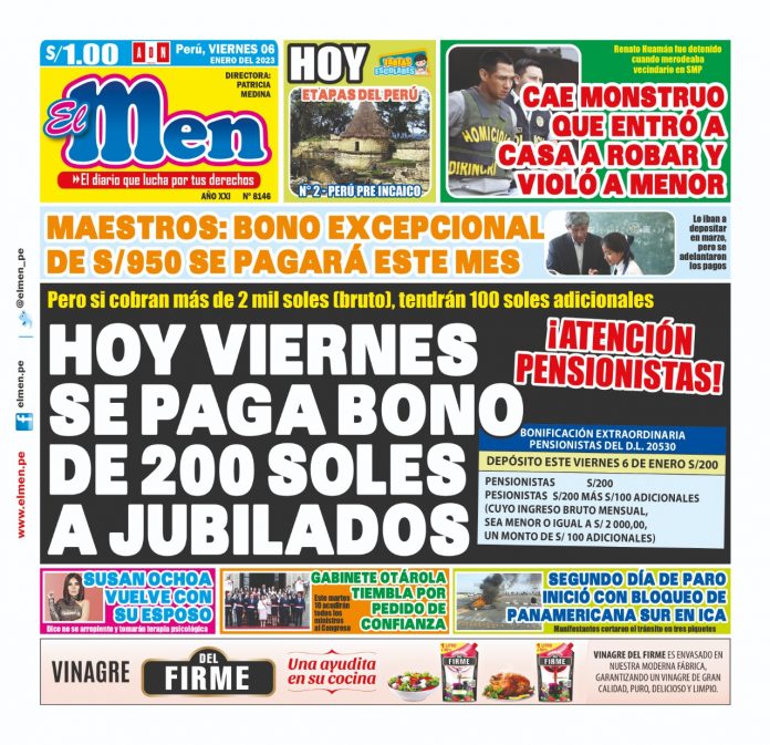 Portada impresa – Diario El Men 06-01-2023