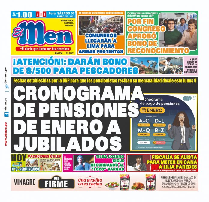 Portada impresa – Diario El Men 07-01-2023