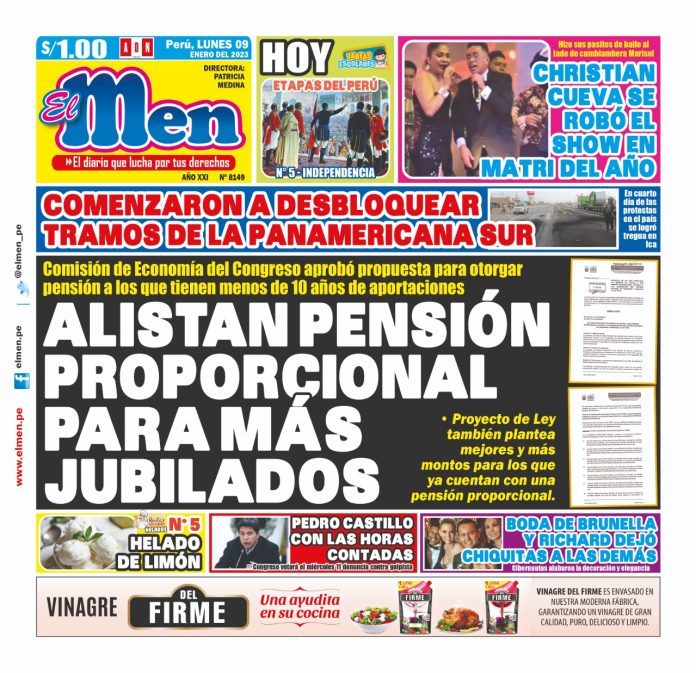 Portada impresa – Diario El Men 09-01-2023